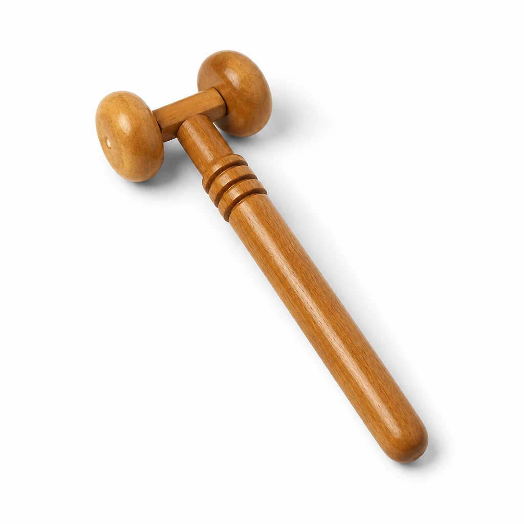 Sandalwood Hand Push Massager | Dual-Roller Face & Body Tool